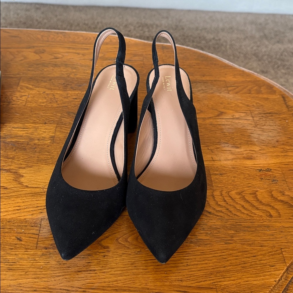 Lewit Black Suede Slingback Heels
